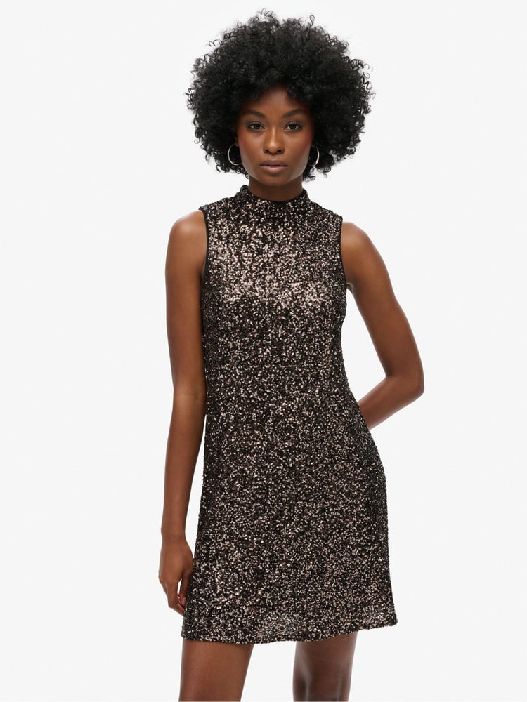 Superdry Brown Sleeveless Sequin A Line Mini Dress - Image 1 of 6