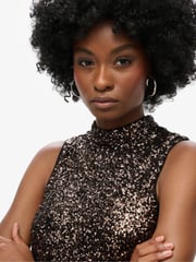Superdry Brown Sleeveless Sequin A Line Mini Dress - Image 3 of 6