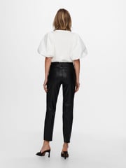 ONLY Black Petite High Waisted Faux Leather Workwear 100% Cotton Trousers - Image 2 of 5