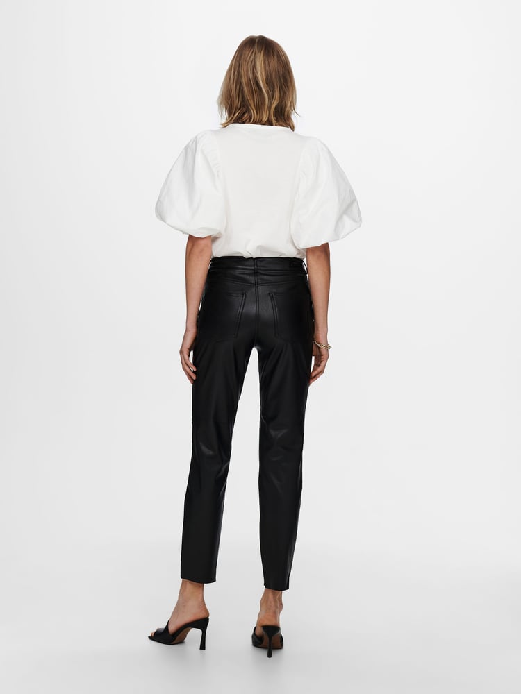 ONLY Black Petite High Waisted Faux Leather Workwear 100% Cotton Trousers - Image 2 of 5 ONLY Black Petite High Waisted Faux Leather Workwear 100% Cotton Trousers - Image 2 of 5