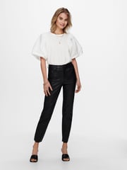 ONLY Black Petite High Waisted Faux Leather Workwear 100% Cotton Trousers - Image 3 of 5