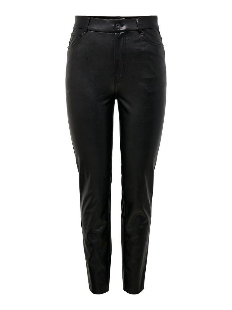 ONLY Black Petite High Waisted Faux Leather Workwear 100% Cotton Trousers - Image 5 of 5 ONLY Black Petite High Waisted Faux Leather Workwear 100% Cotton Trousers - Image 5 of 5