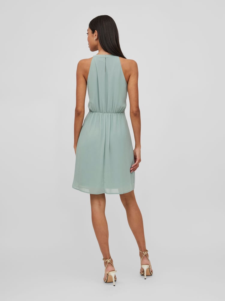 VILA Green Halter Neck Tulle Fit And Flare Dress - Image 2 of 7