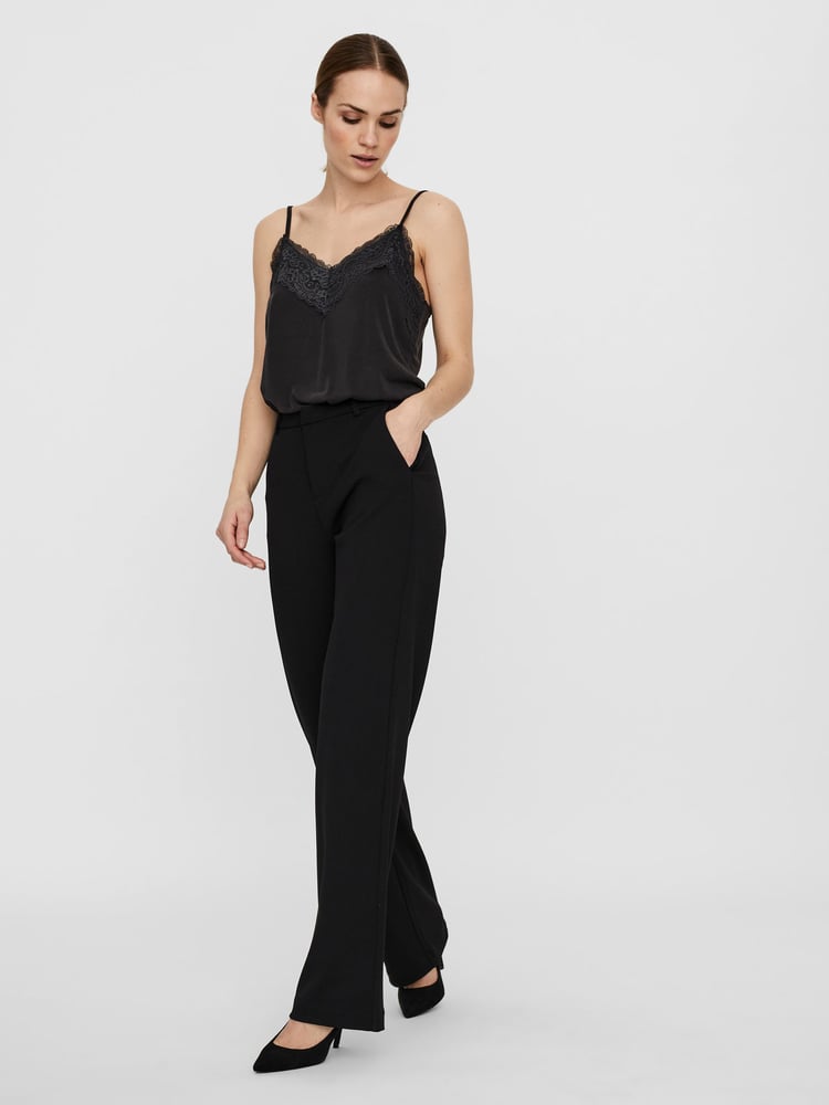 VERO MODA Black Tailored Stretch Straight Leg 100% Cotton Trousers - Image 1 of 4 VERO MODA Black Tailored Stretch Straight Leg 100% Cotton Trousers - Image 1 of 4