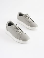 Grey Leather Smart Lace-Up Trainers - Image 1 of 5