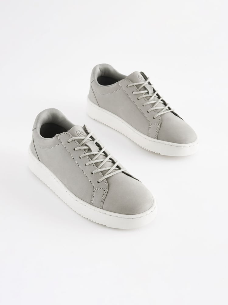 Grey Leather Smart Lace-Up Trainers - Image 1 of 5 Grey Leather Smart Lace-Up Trainers - Image 1 of 5