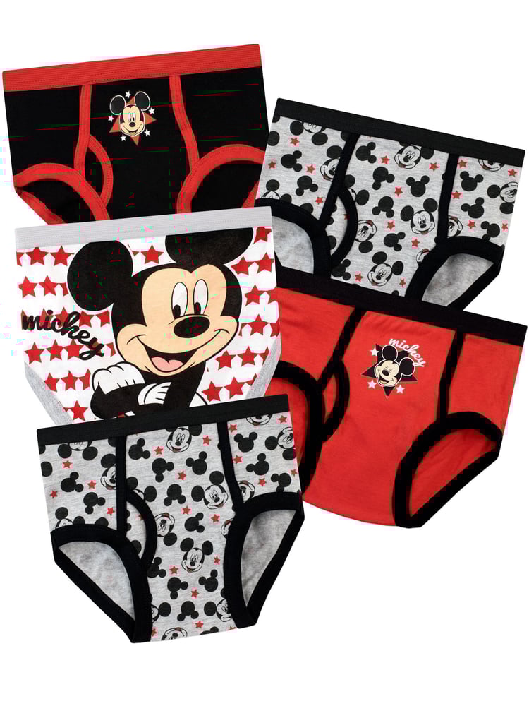 Character Red Mickey Mouse 100% Cotton Briefs 5 Pack - Image 1 of 5