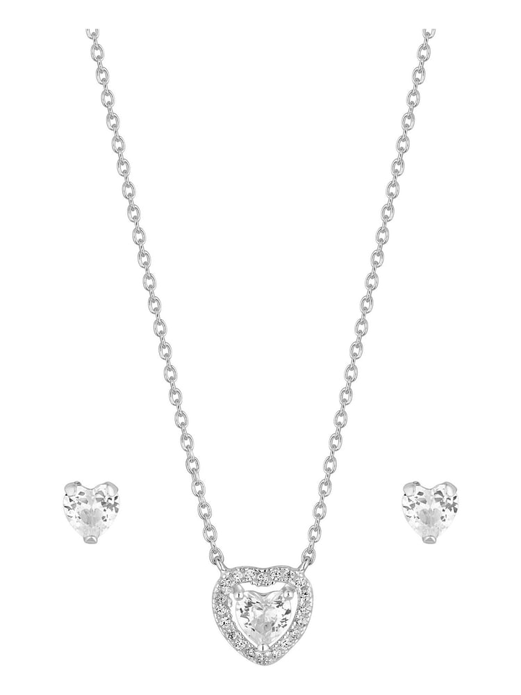 Simply Silver Sterling Silver Tone 925 Cubic Zirconia Halo Heart Set - Gift Boxed - Image 1 of 2 Simply Silver Sterling Silver Tone 925 Cubic Zirconia Halo Heart Set - Gift Boxed - Image 1 of 2
