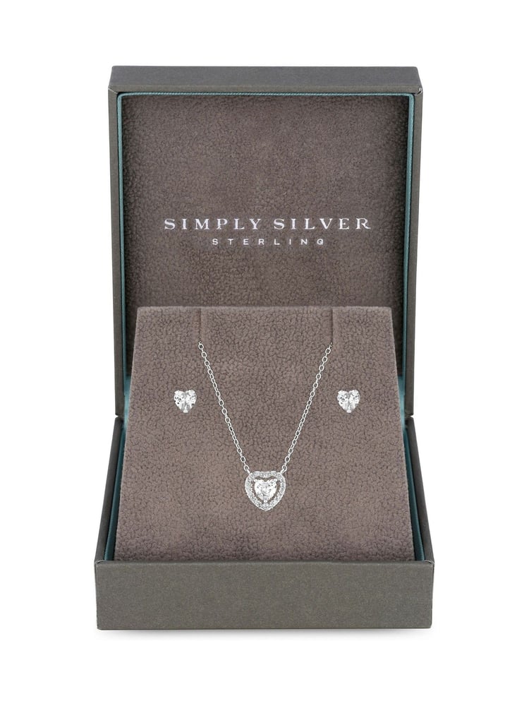 Simply Silver Sterling Silver Tone 925 Cubic Zirconia Halo Heart Set - Gift Boxed - Image 2 of 2