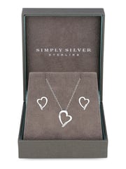 Simply Silver Sterling Silver Tone 925 Cubic Zirconia Heart Set - Gift Boxed - Image 1 of 3