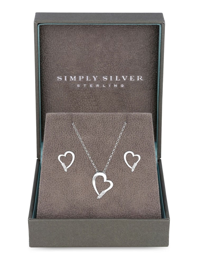Simply Silver Sterling Silver Tone 925 Cubic Zirconia Heart Set - Gift Boxed - Image 1 of 3