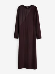 Wine Long Sleeve Satin Mix Column Midi Dress - Image 5 of 6