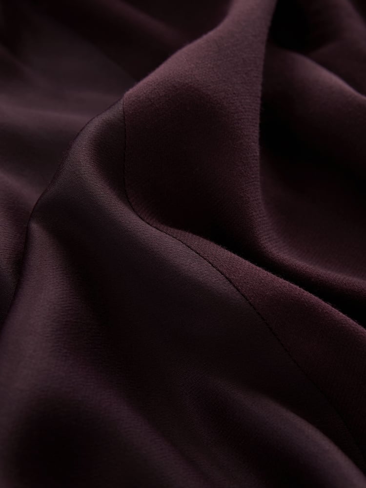Wine Long Sleeve Satin Mix Column Midi Dress - Image 6 of 6
