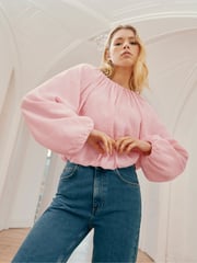 Ro&Zo Pink Blouson Sleeve Top - Image 1 of 3