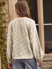 Neutral Premium Tie Neck Long Sleeve Jacquard Blouse - Image 4 of 7