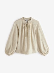 Neutral Premium Tie Neck Long Sleeve Jacquard Blouse - Image 6 of 7