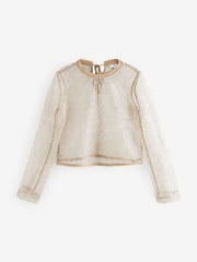Gold Long Sleeve Sequin Leaf Blouse - Image 6 of 7