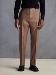 Sand Natural Signature Zignone Italian Wool Flannel Slim Fit Formal Trousers - Image 1 of 8