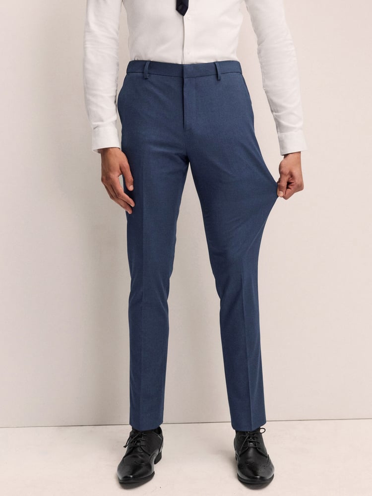 Mid Blue Slim Fit Muscle FIt Motionflex Stretch Suit Trousers - Image 2 of 9