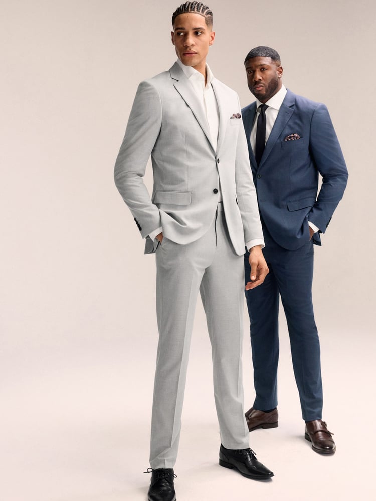 Light Grey Slim Fit Muscle FIt Motionflex Stretch Suit Trousers - Image 2 of 7