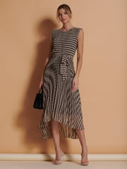 Jolie Moi Brown Pleated Chiffon High Low Maxi Dress - Image 1 of 5