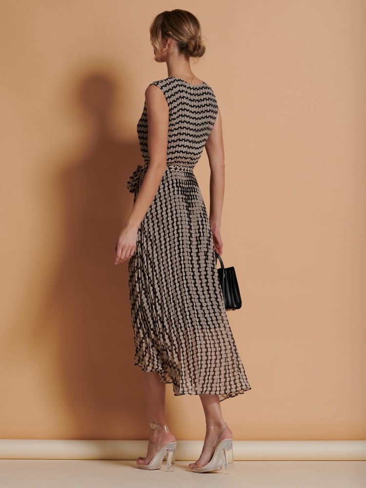 Jolie Moi Brown Pleated Chiffon High Low Maxi Dress - Image 2 of 5