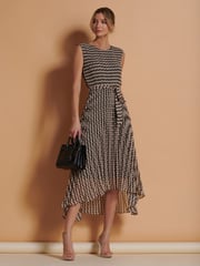 Jolie Moi Brown Pleated Chiffon High Low Maxi Dress - Image 3 of 5