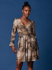 Jolie Moi Multi Long Sleeve Mesh Skater Dress - Image 1 of 6