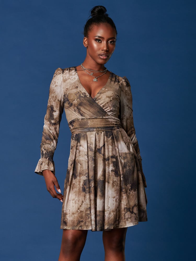 Jolie Moi Multi Long Sleeve Mesh Skater Dress - Image 1 of 6