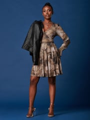 Jolie Moi Multi Long Sleeve Mesh Skater Dress - Image 4 of 6