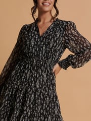 Jolie Moi Black Ditsy Print Chiffon Smock Dress - Image 6 of 6