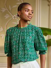 V&A | Love & Roses Green Floral Floral Print 3/4 Sleeve Blouse - Image 1 of 4