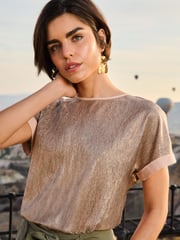 Love & Roses Bow Back Rose Gold Roll Sleeve T-Shirt - Image 2 of 4