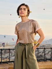 Love & Roses Bow Back Rose Gold Roll Sleeve T-Shirt - Image 4 of 4