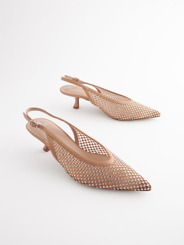 Nude Forever Comfort® Mesh Jewel Slingback Heel Shoes - Image 1 of 5