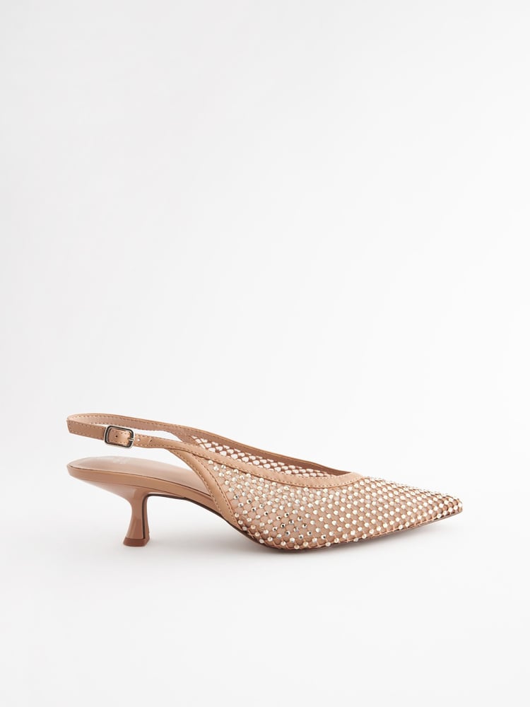 Nude Forever Comfort® Mesh Jewel Slingback Heel Shoes - Image 2 of 5