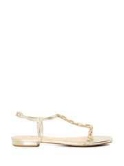 Dune London Gold Nourish Chain T-Bar Flat Sandals - Image 3 of 6