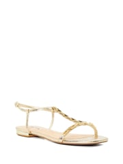 Dune London Gold Nourish Chain T-Bar Flat Sandals - Image 4 of 6