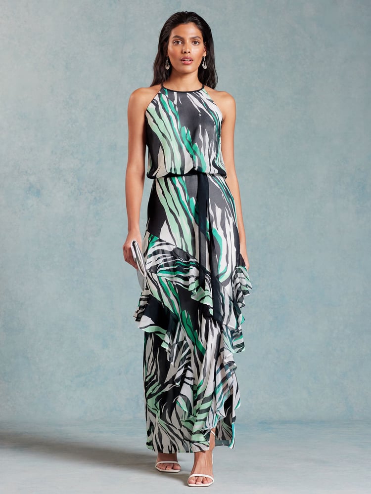 Love & Roses White Halterneck Ruffle Detail Maxi Dress - Image 1 of 4
