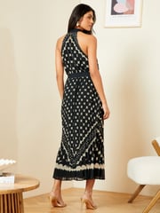 Love & Roses Black/White Polka Dot Pleated Halterneck Maxi Dress - Image 3 of 4