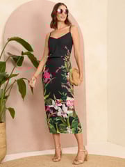 V&A | Love & Roses Black Printed Cami Midi Dress - Image 1 of 4