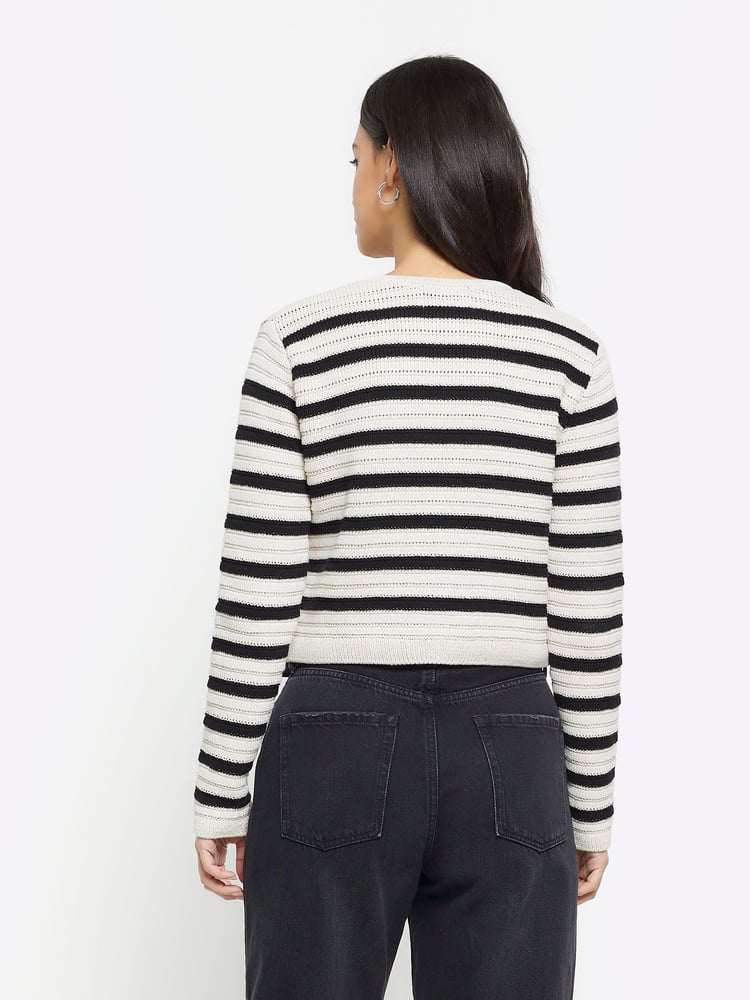 River Island Black Stripe Textured Knitted Cardigan - Image 2 of 4 River Island Black Stripe Textured Knitted Cardigan - Image 2 of 4