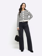 River Island Black Stripe Textured Knitted Cardigan - Image 3 of 4