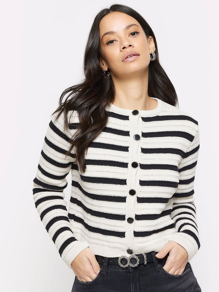 River Island Black Stripe Textured Knitted Cardigan - Image 4 of 4 River Island Black Stripe Textured Knitted Cardigan - Image 4 of 4