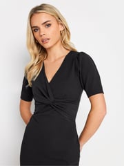 PixieGirl Petite Black Short Sleeve Twist Scuba Knee Length Dress - Image 4 of 4