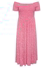 Yours Curve Pink Ditsy Floral Print Shirred Bardot Maxi Dress - Image 5 of 5