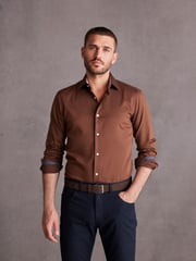 Rust Brown Slim Fit Single Cuff Signature Trimmed Shirt - Image 1 of 10