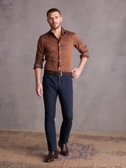 Rust Brown Slim Fit Single Cuff Signature Trimmed Shirt - Image 2 of 10