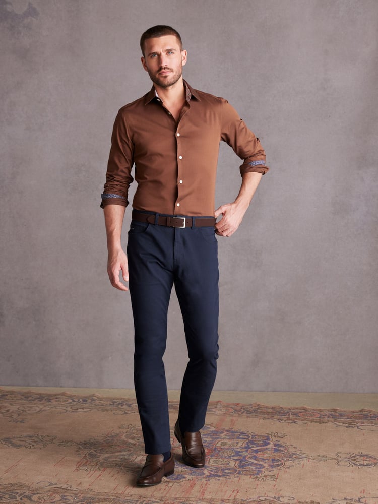 Rust Brown Slim Fit Single Cuff Signature Trimmed Shirt - Image 2 of 10