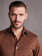 Rust Brown Slim Fit Single Cuff Signature Trimmed Shirt - Image 4 of 10